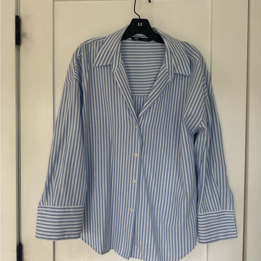 Zara Blue and White Striped Shirt